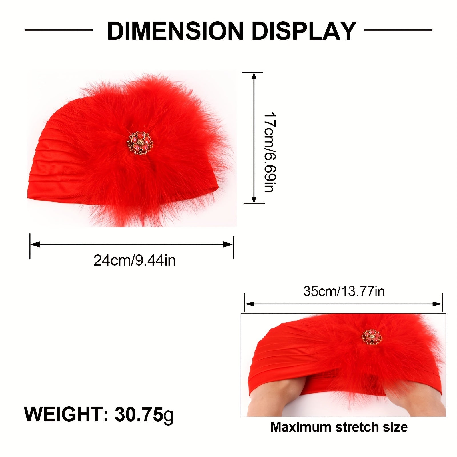 Faux Pearl Feather Turban Cap Bright Beanie Women Elastic Head Wrap
