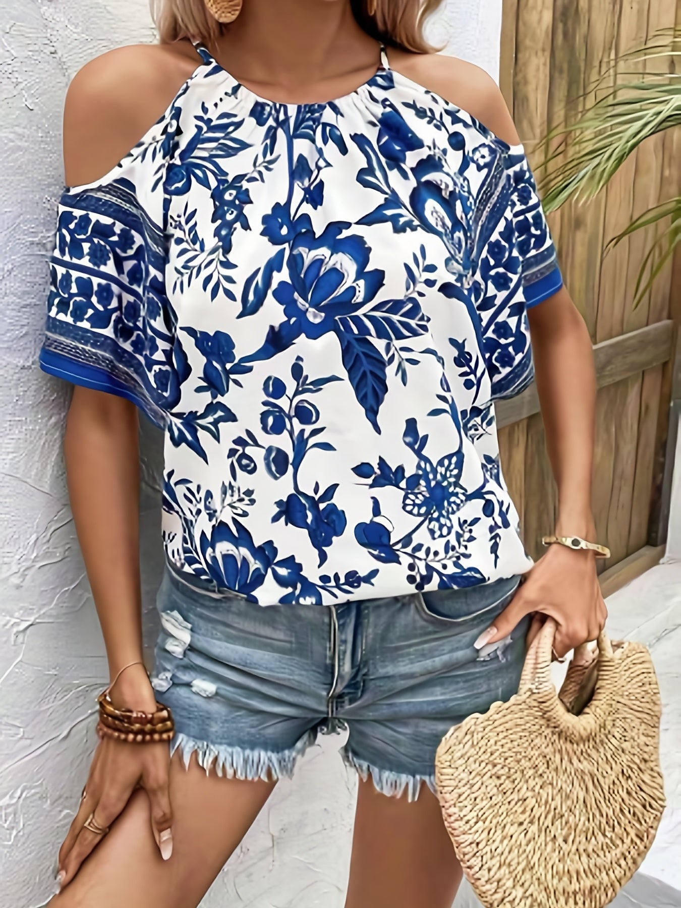 Floral Print Cold Shoulder Cami Top for Summer