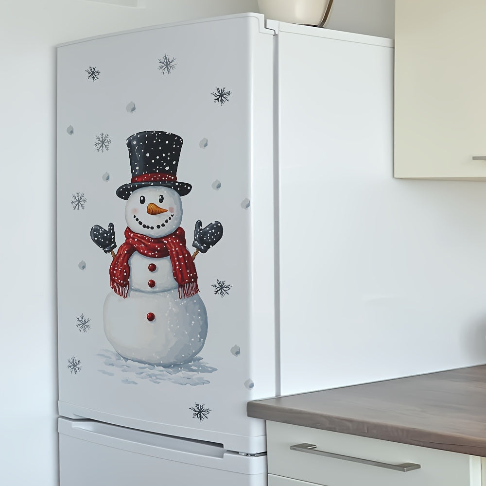 Festive Snowman & Snowflakes Wall Sticker Removable Decal 39.88x59 Holiday Decor