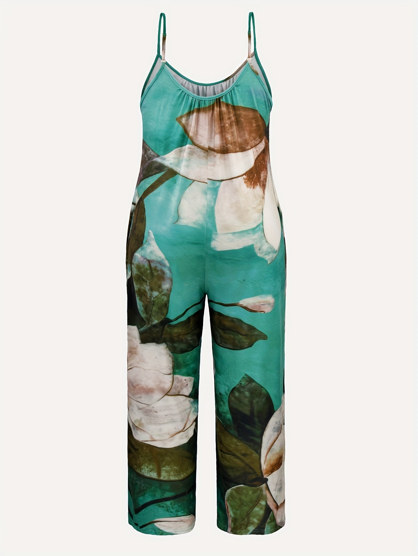  Marble Print Round Neck Wide Leg Cami Jumpsuit