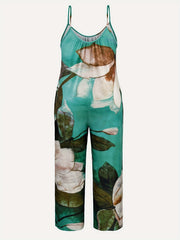  Marble Print Round Neck Wide Leg Cami Jumpsuit
