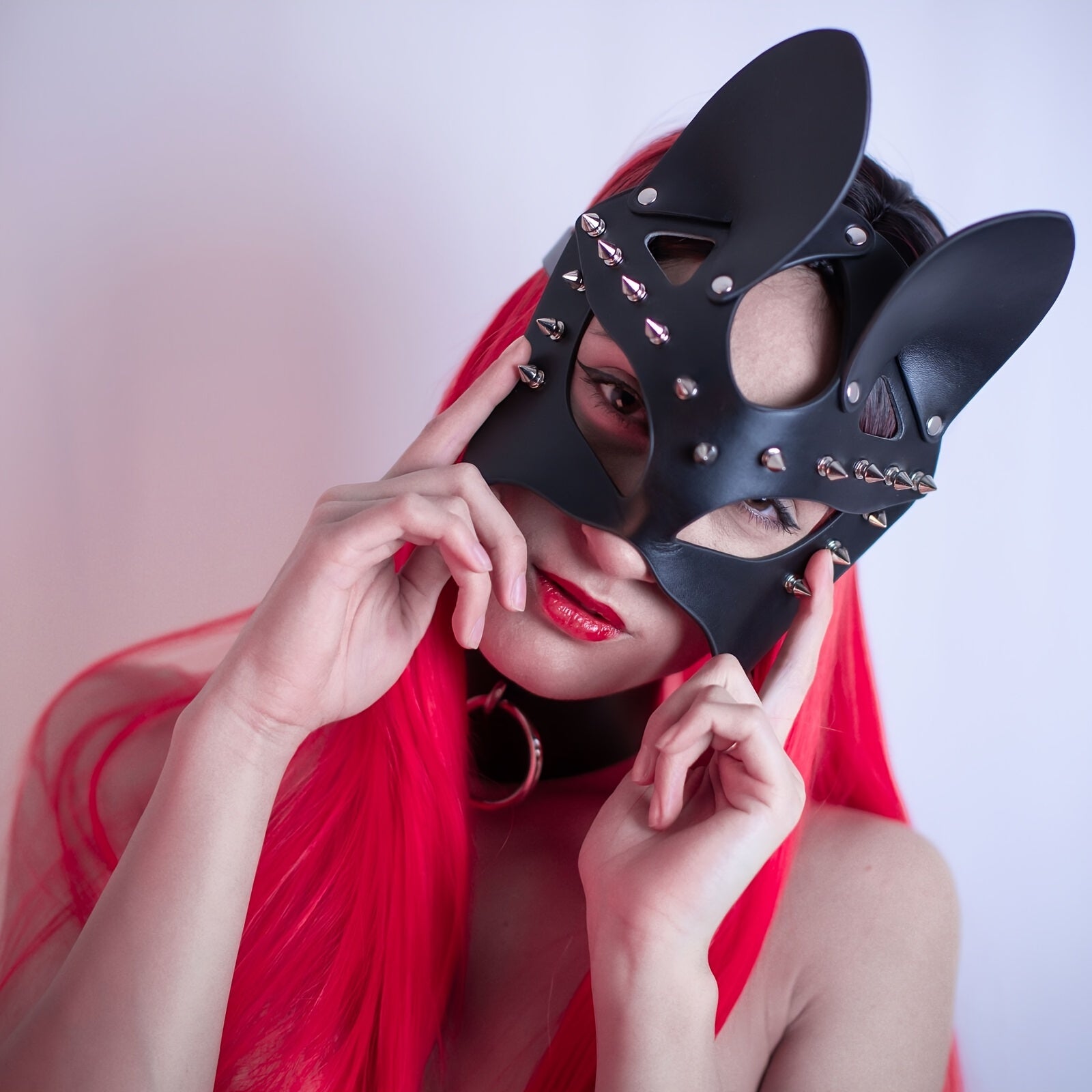 Punk Studded Decor Masks Cosplay Party Halloween Half Face Mask