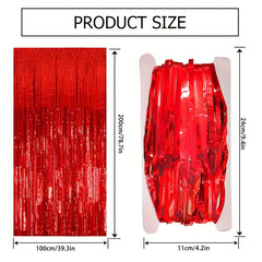 2pcs Red Streamers Foil Fringe Backdrop Curtains for Party Decor