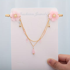 Chinese Style Flower Hair Clip with Tassel Chain - Headdress Jewelry