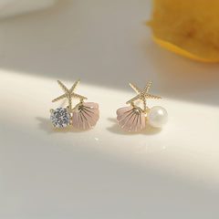 Starfish Shell Stud Earrings with Pearl Wedding Banquet Jewelry