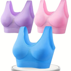 3 Pcs Breathable Eyelet Mesh Hole Sports Bras Non Padded Yoga Bras