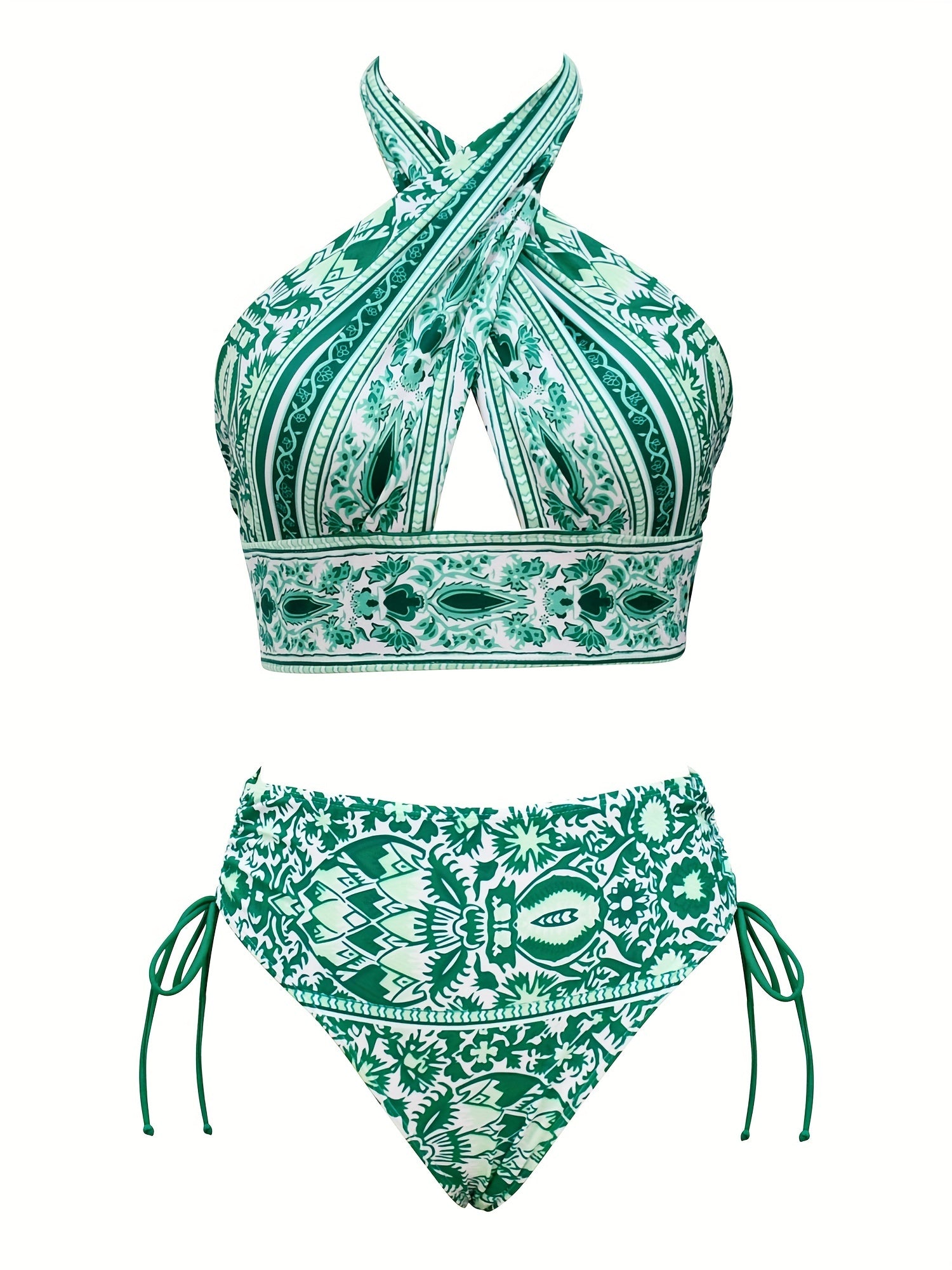 Criss Cross Halter Neck Bikini Set Backless Tie Side High Cut 2PC Swimsuit