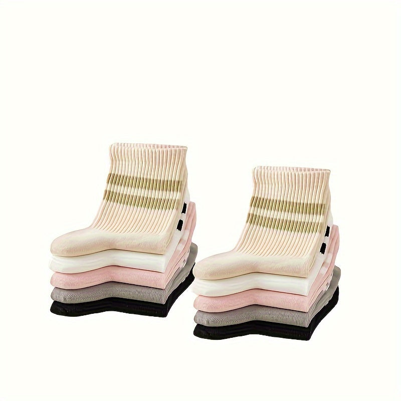 10 Pairs Striped Sports Socks Women's Stockings Breathable Mid Tube Hosiery