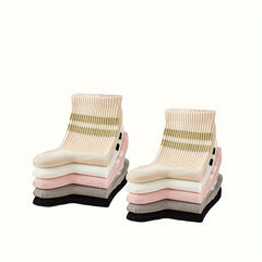 10 Pairs Striped Sports Socks Women's Stockings Breathable Mid Tube Hosiery