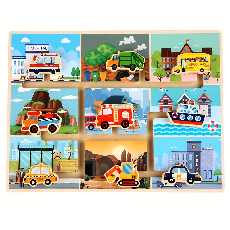 Transportation Board Game for Kids - Wooden Puzzle Tabletop Game
