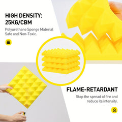 12pcs Yellow Sound Absorbing Cotton High Density Pyramid Insulation Fireproof