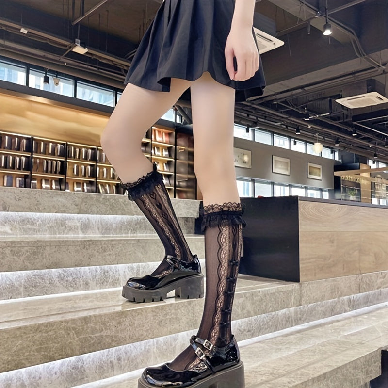 Ruffle Bow Calf Socks Lolita Knee High Socks Women's Hosiery