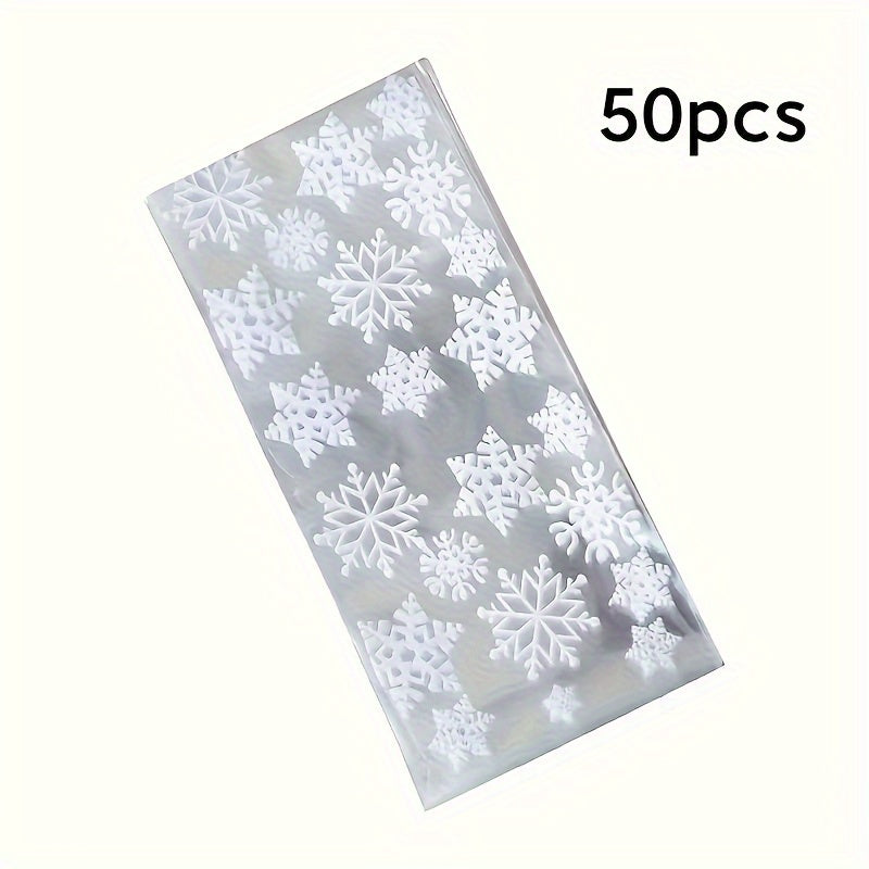 50 Snowflake Candy Bags with 100 Golden Twisted Ties for Party Supplies