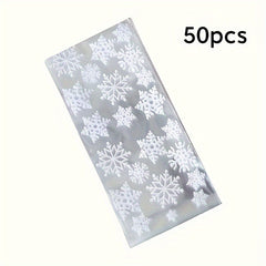 50 Snowflake Candy Bags with 100 Golden Twisted Ties for Party Supplies