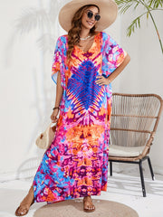  Boho Tie Dye Geo Pattern Cover Up Maxi Dress