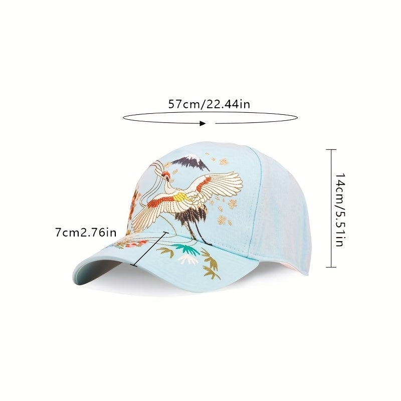 Crane Embroidery Baseball Cap Solid Cotton Dad Hat Sun Hats For Women