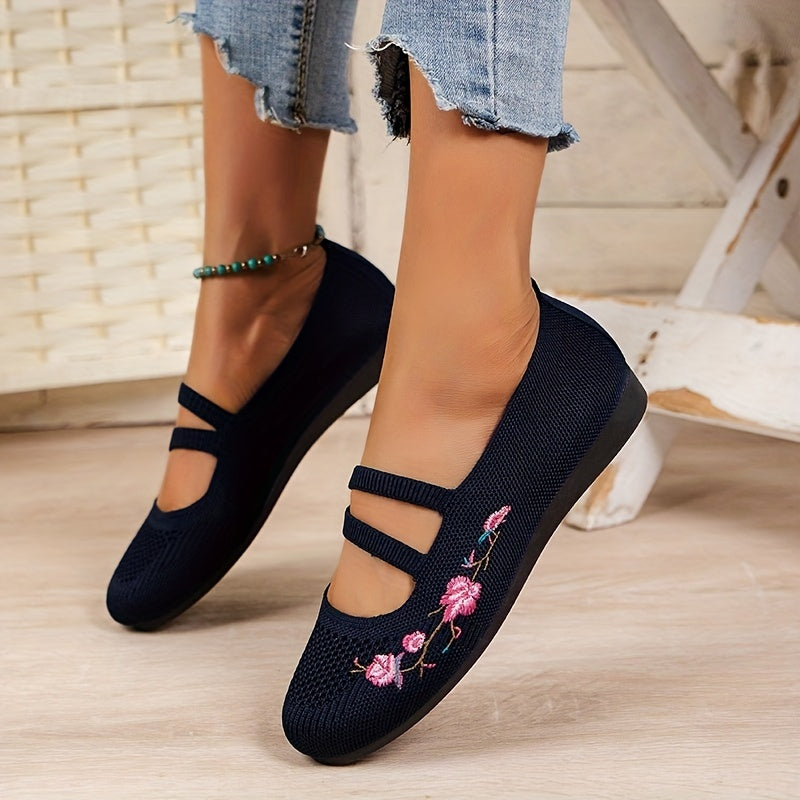 Women's Floral Embroidered Slip-On Flat Shoes Soft Sole Casual Walking Flats