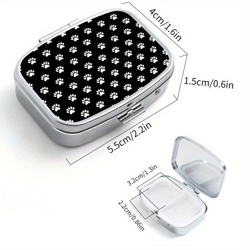 1pc Paw Print Pattern Two Compartment Pill Box Mini Medicine Box