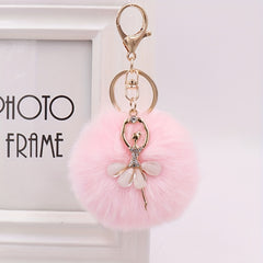 Ballet Girl Pom Pom Keychain Rhinestone Bag Accessory Car Pendant