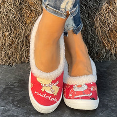 Santa Claus & Pet Dog Pattern Slip-On Shoes for Women