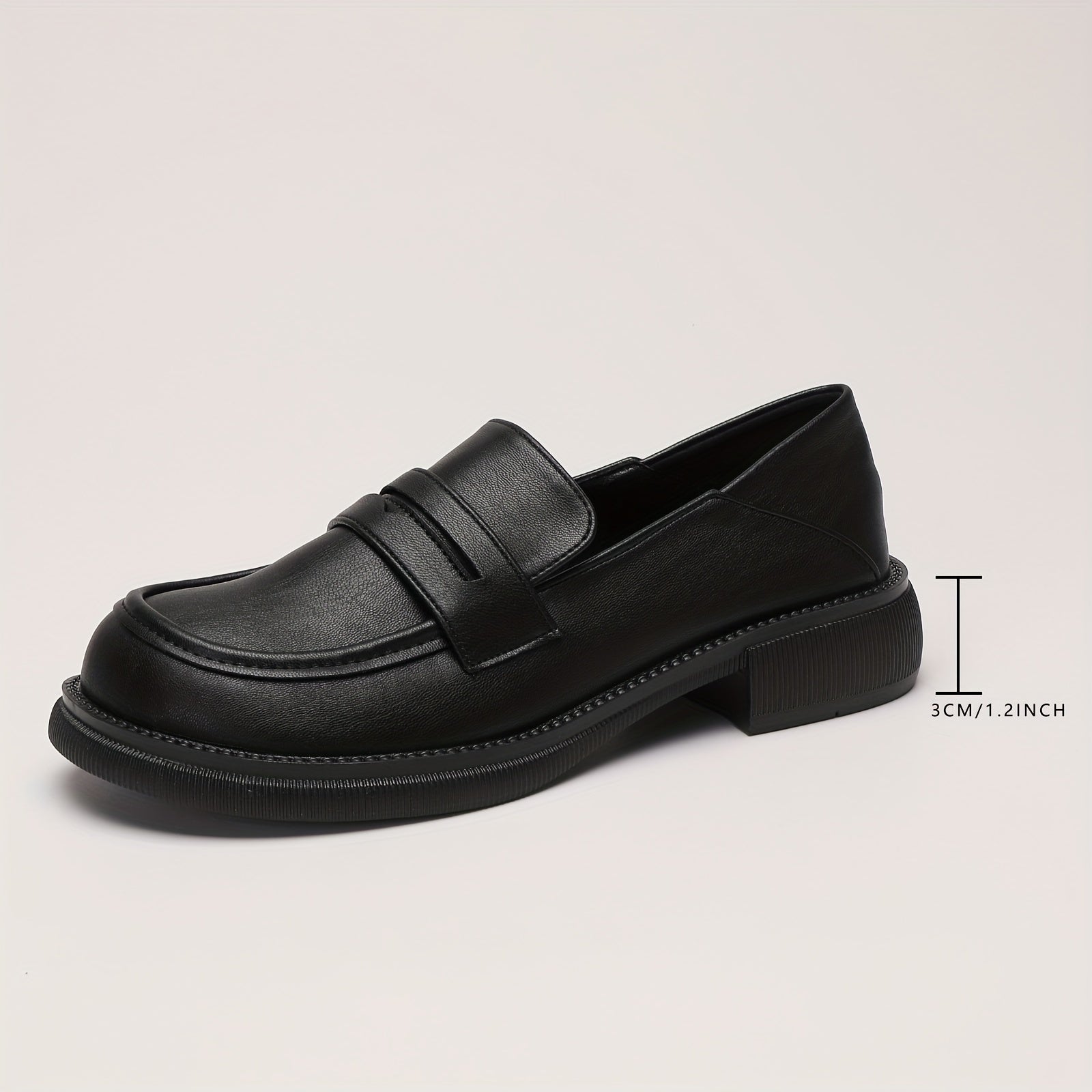 Women's Chunky Heel Loafers Faux Leather Shoes Comfortable Walking Shoes