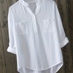  Ribbed Button Up Long Sleeve V Neck Shirt Top