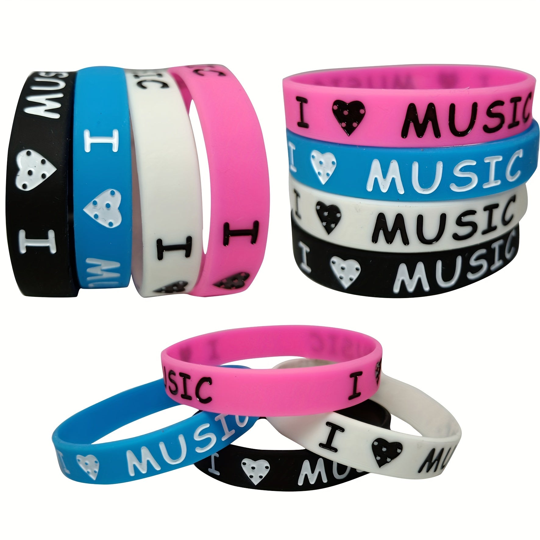 4 Pcs Unisex Music Silicone Bracelet Love Heart Pattern Hip Hop Bangle