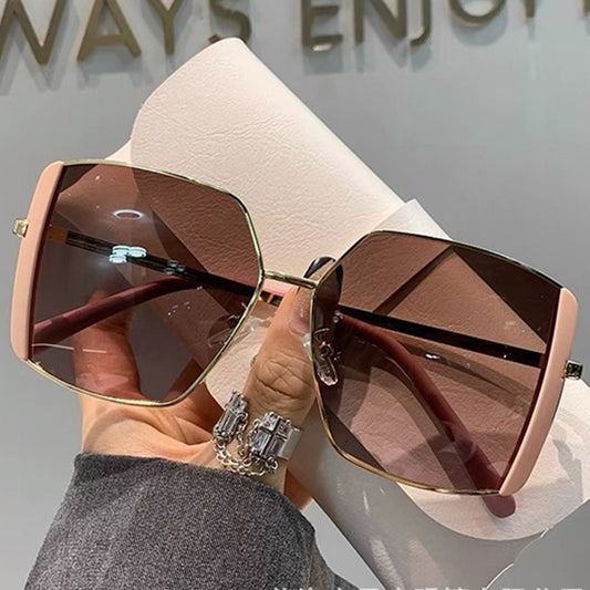 Oversized Square Sunglasses Metal Frame Gradient UV400