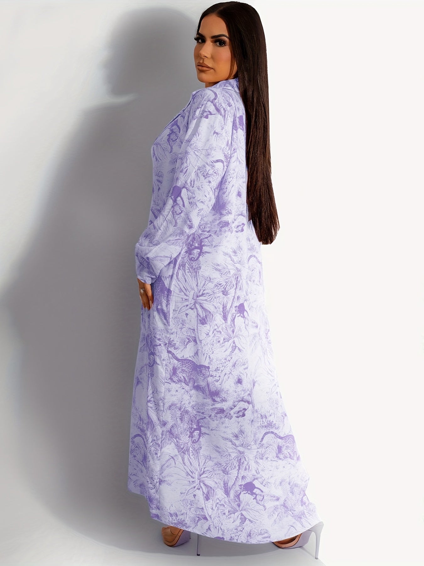  Leopard Print Deep V Neck Maxi Dress