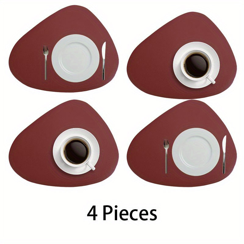 4pcs Leather Place Mats Water Drop Shaped Placemats Solid Style Placemat