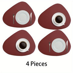 4pcs Leather Place Mats Water Drop Shaped Placemats Solid Style Placemat