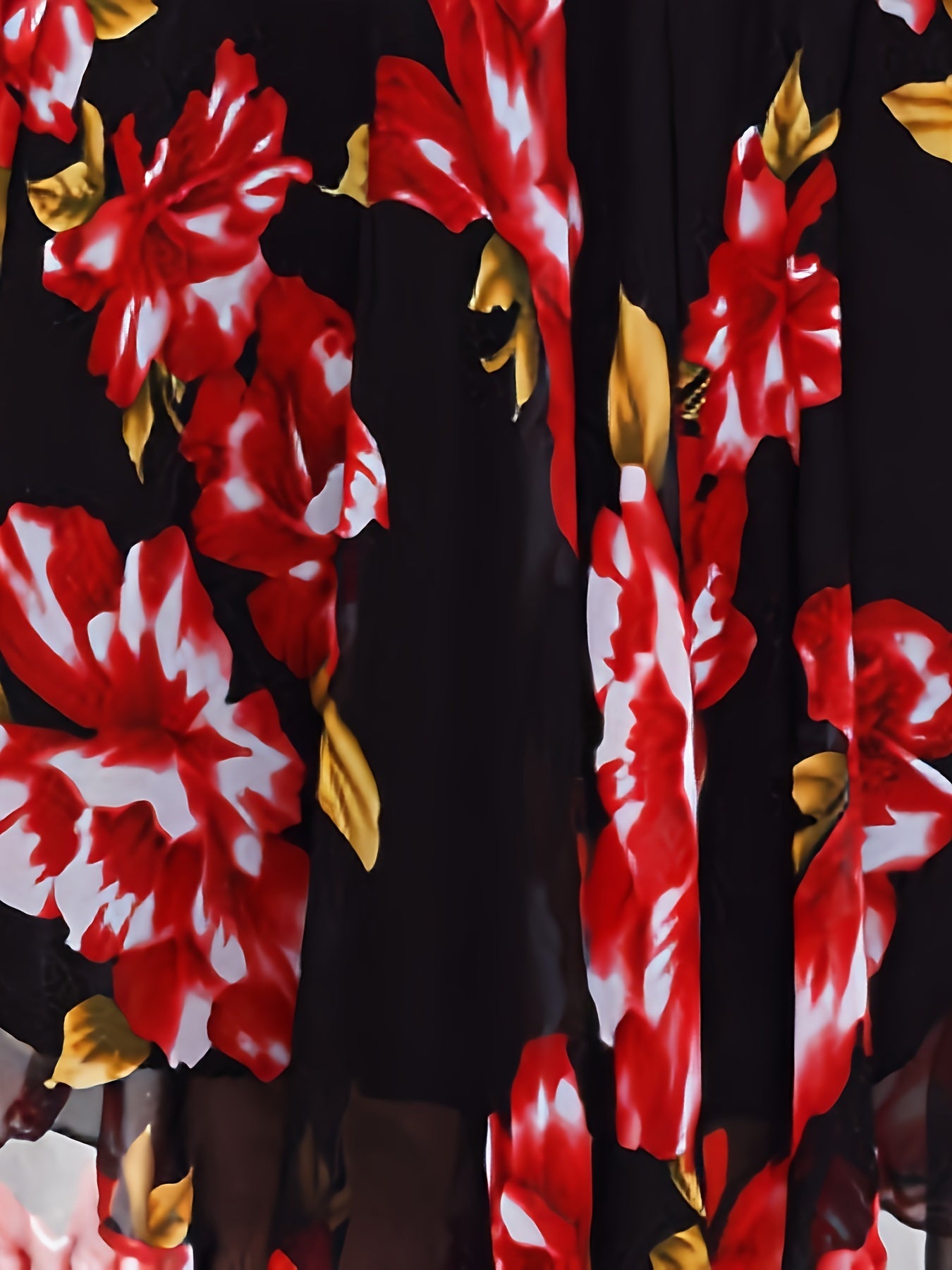  Casual Dress Women's Plus Contrast Mesh Floral Print Half Sleeve Surpl