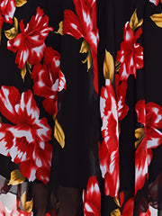  Casual Dress Women's Plus Contrast Mesh Floral Print Half Sleeve Surpl