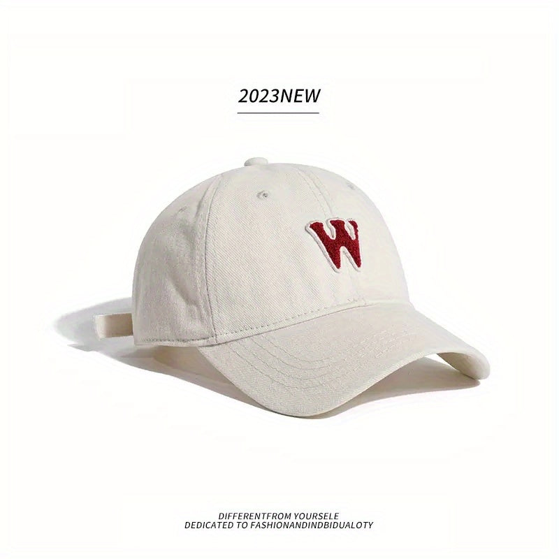 W Baseball Cap Solid Cotton Dad Hat Adjustable Sun Hat