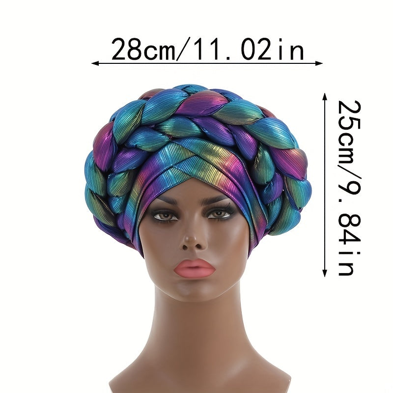 Gradient Turban Cap Double Layer Braided Head Wrap Elastic Bonnet Chemo Hats