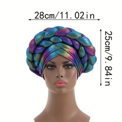 Gradient Turban Cap Double Layer Braided Head Wrap Elastic Bonnet Chemo Hats