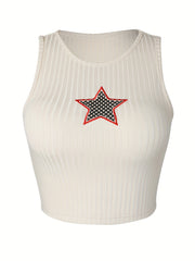 Star Pattern Crop Tank Top Sleeveless Casual Summer Women's Clothing