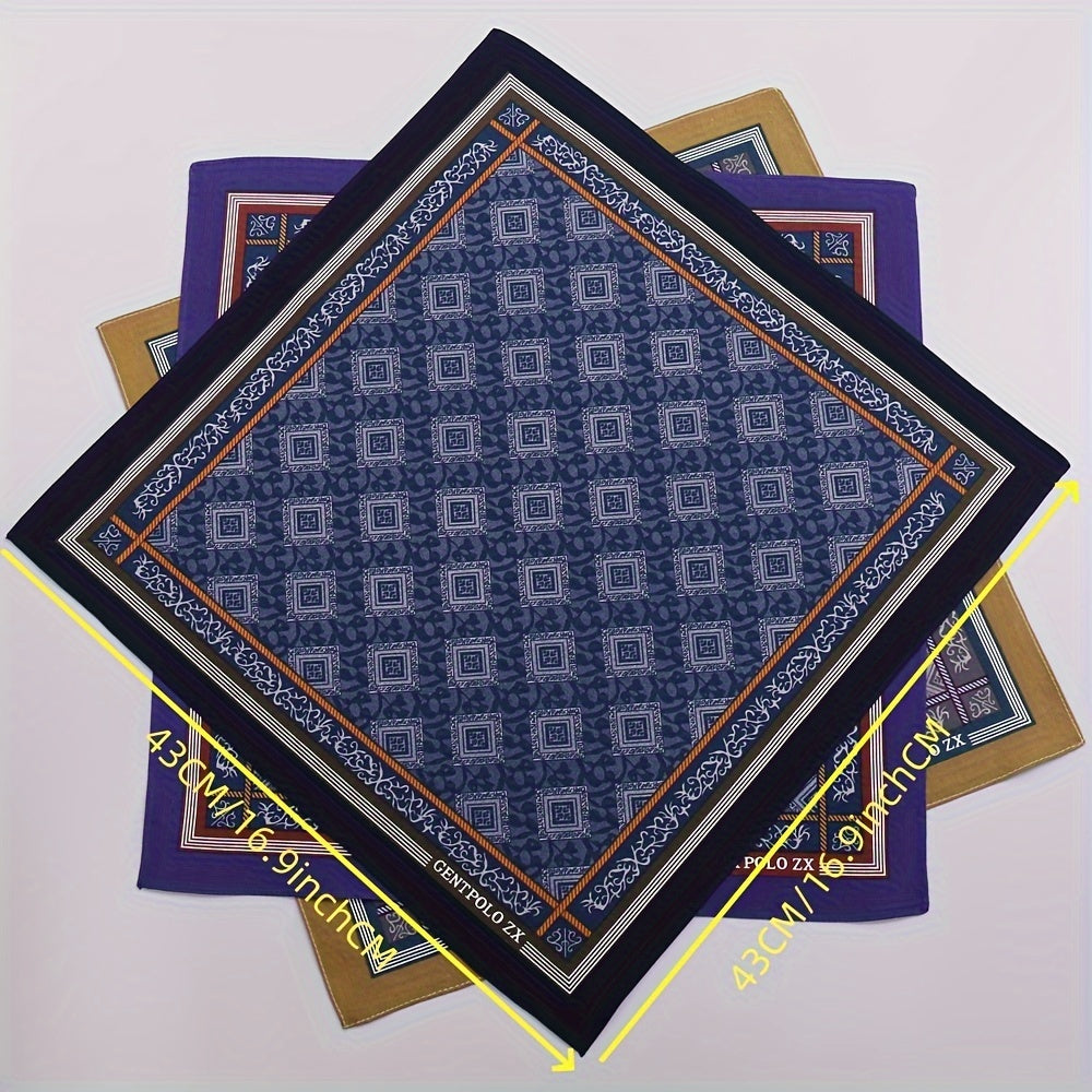 3pcs Men's Woven Printed Handkerchiefs - Outdoor & Wedding Gift Set