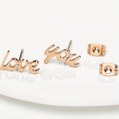2pcs Men's Stainless Steel Love You Stud Earrings