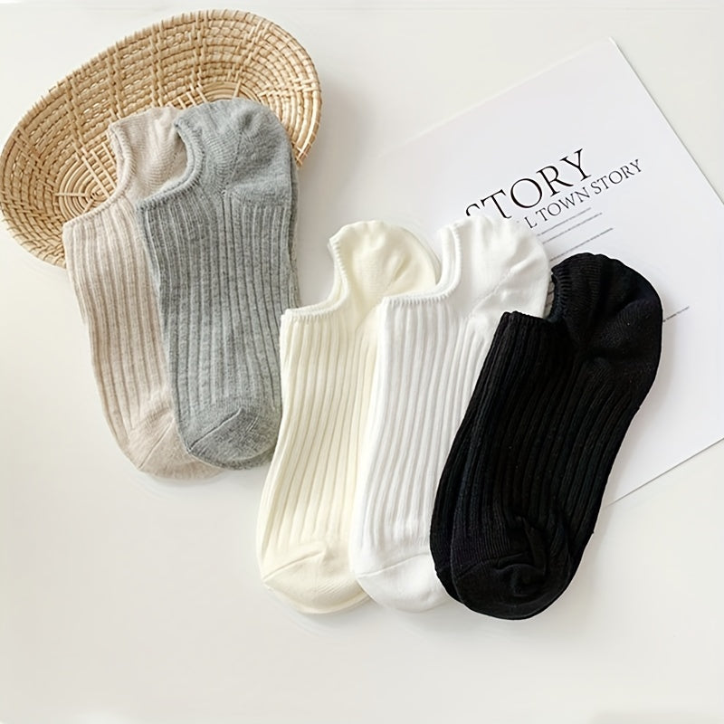 5 Pairs Ribbed Ankle Socks Breathable & Elastic Women's Stockings