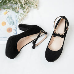 Women's Platform High Heels Ankle Strap Bow Dress Pumps