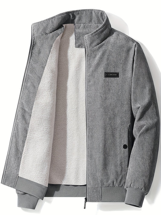 Men's Corduroy Cotton Jacket with Zip Up Collar
