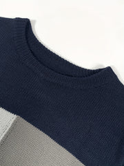 Knitted Block Sweater Men's Casual Warm Crew Neck Pullover