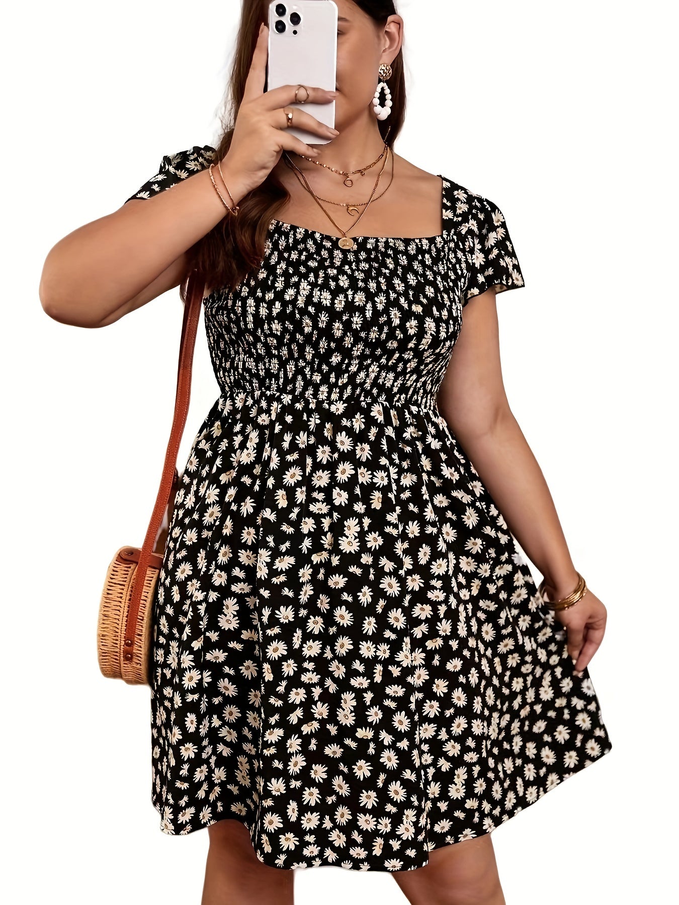  Floral Print Cap Sleeve Mini Dress