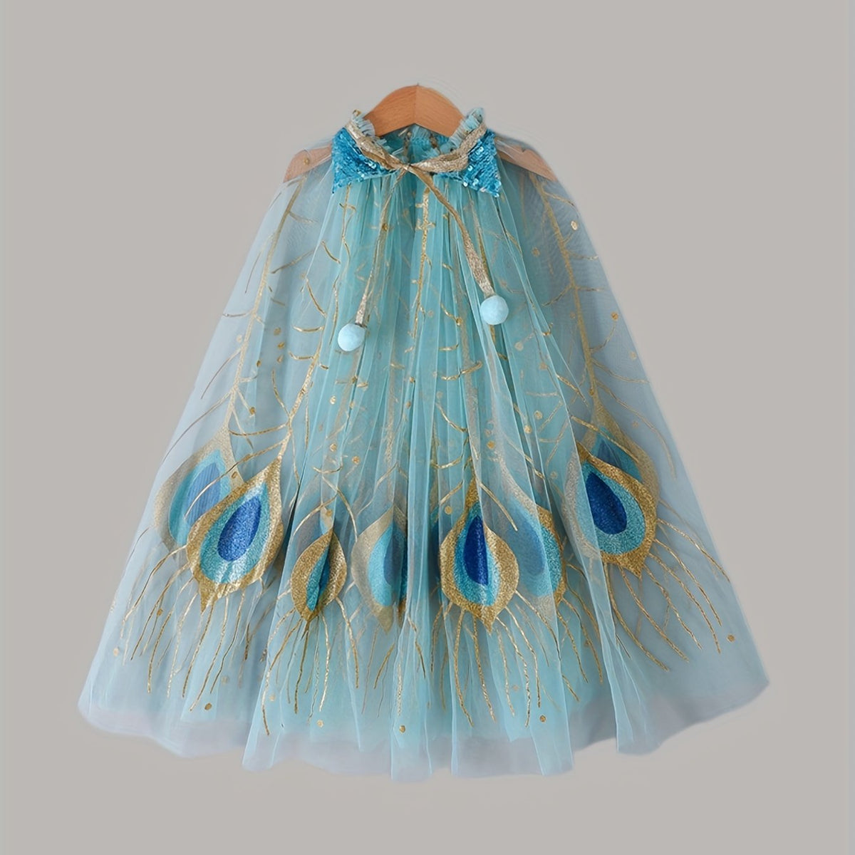 Girls Cartoon Peacock Mesh Princess Cape for Party Performance