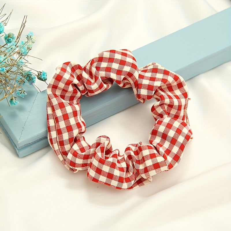 6pcs Large Plaid Scrunchie Hair Tie Vintage Hair Rope Female Accessories
