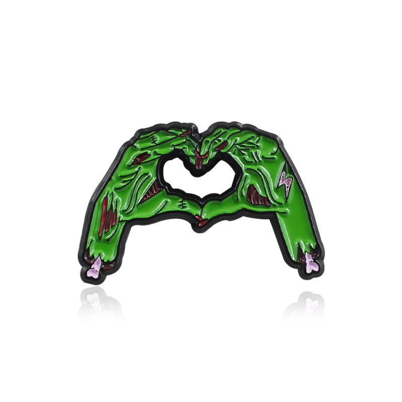 Green Zombie Skull Hand Brooch Pin Gothic Halloween Jewelry
