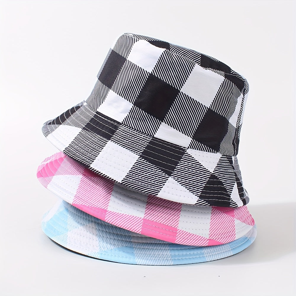 Chessboard Pattern Reversible Bucket Hat Unisex Fisherman Cap