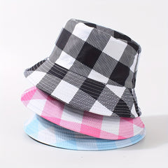 Chessboard Pattern Reversible Bucket Hat Unisex Fisherman Cap