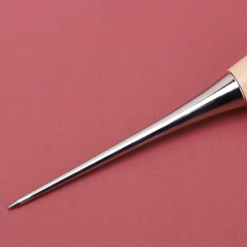 Handheld Hole Puncher Cone Tool Wooden Handle Scratch Cone Needle Punch Leather